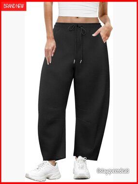 Plus Size Barrel Sweatpants Wide Leg Lounge Drawstring Casual Pockets XL-5XL